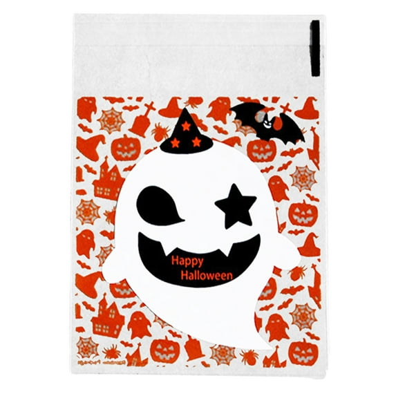 MOQIN 100-Pack Halloween Cookie Bags Self-Sealing Treat Pouches - Pumpkin & Snowflake Printed Crisp Bags for Baking, Party Favors, Candy Storage, and Festive Snack Packaging