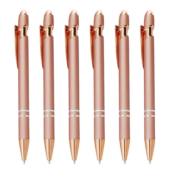 MOQIN 12 Pack Rose Gold Ballpoint Pen with Stylus Tip, 1.0 mm Black Ink Smooth Writing Pens, Metal Stylus Pens for Touch Screens, 2 in 1 Rose Gold Stylus Pens Stylish Pen