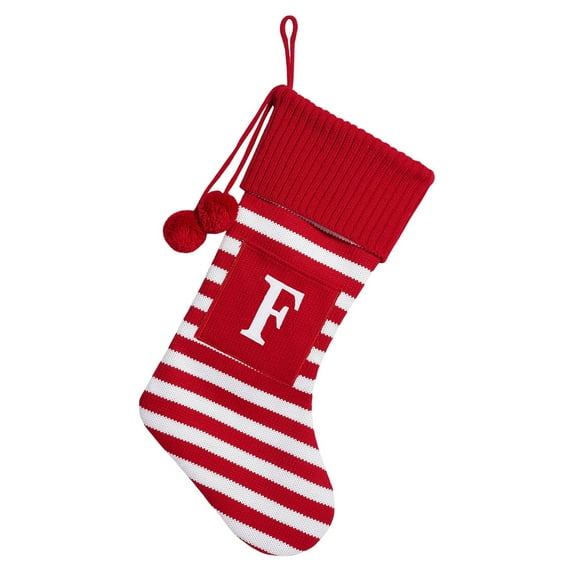 MOQIN 16.5 Inches Initial Christmas Stocking Monogram Striped Christmas Stocking red Green with White Embroidered Letter Christmas Decorations, Creative Fireplace and Xmas Tree Hanging Décor