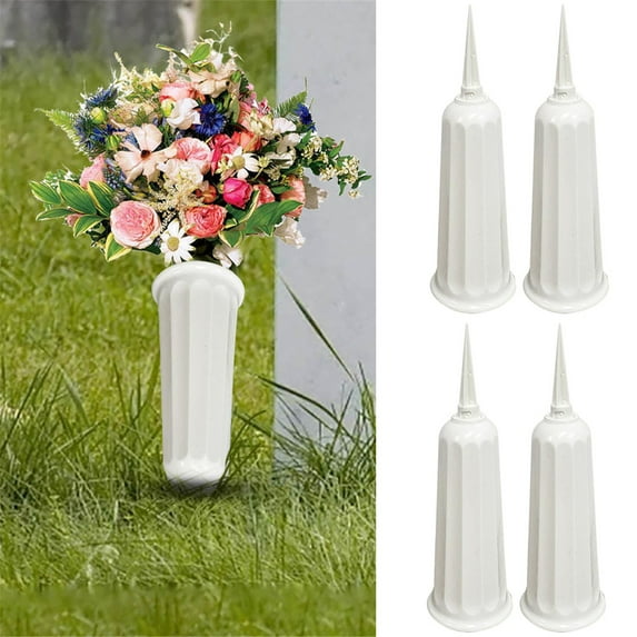 MOQIN 4 Pack 7 Inch Memorial Cemetery Floral Cones Decoration-Plastic Floral Vase Holder with Long Spike Stake and Drainage Holes for Gravestone Grave Yard Ground Outdoor Flower Marker