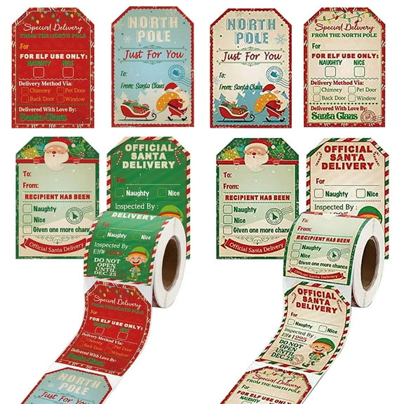 MOQIN 200 Pieces from Santa Claus Stickers Roll Vintage Christmas Tags Stickers Santa Delivery from The North Pole Present Stickers Labels for Christmas Party Decorations, 2 x 3 Inch