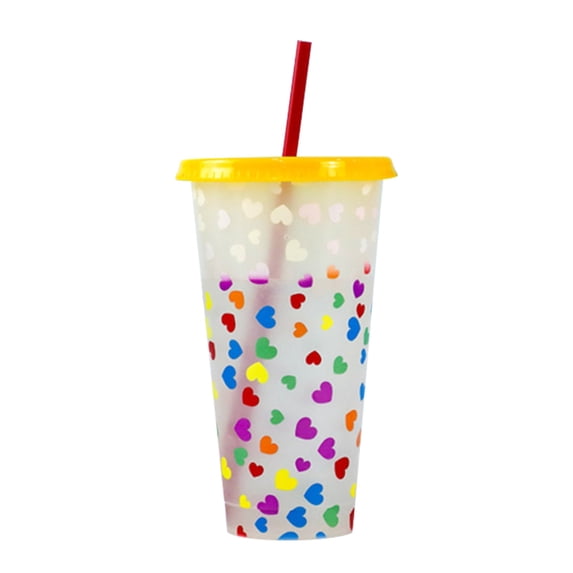 MOQIN 24oz Plastic Water Cups With Lids and Straws, Couple Cup,Heart Shape Plastic Transparent Straw Cup, Tumblers and Water Glasses for Valentine's Day, New Year, Birthday Gifts - Reuasble
