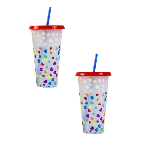 MOQIN 24oz Plastic Water Cups With Lids and Straws, Couple Cup,Heart Shape Plastic Transparent Straw Cup, Tumblers and Water Glasses for Valentine's Day, New Year, Birthday Gifts - Reuasble