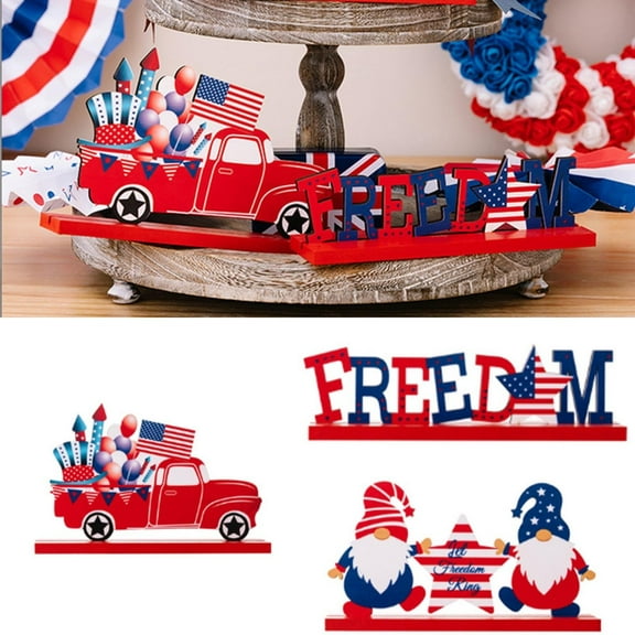 MOQIN 3 Pcs Patriotic Table Decorations Memorial Day Table Centerpiece 4th of July Decorations Wood Decor Independence Day Veteran Day Party Decor
