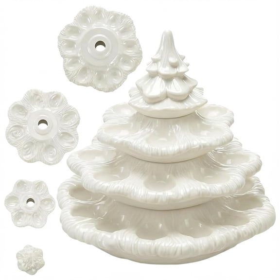MOQIN 3 Tier Deviled Egg Platter with Christmas Tree Shape – Reusable Serving Plates and Green Plant Shaped Egg Holder for Xmas Holiday Decorations and Parties
