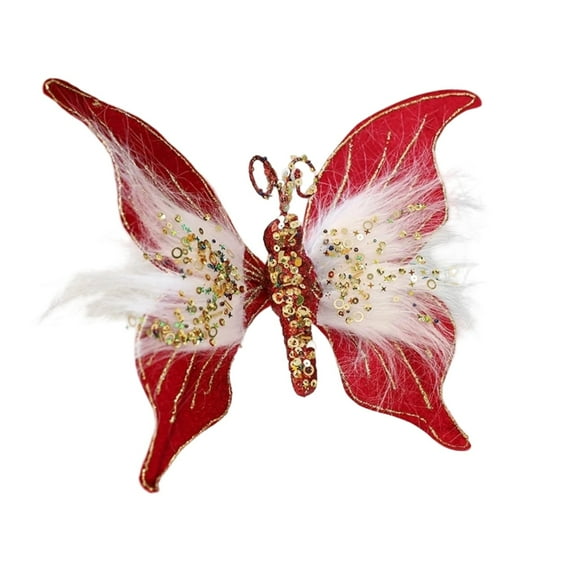 MOQIN 3D Christmas Glitter Butterflies Ornaments White Feather Butterfly with Glitters Clip on Artificial Butterflies Decorations for Christmas Tree Wreaths Wedding Birthday,12"(Red White Pink)