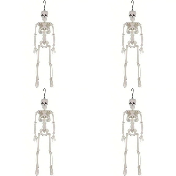 MOQIN 4 Packs Posable Halloween Skeleton, 16inch Full Body Skeleton Decoration Movable Posable Joints Skeletons, Plastic Skeleton Halloween Skull Decor for Yard Garden Props