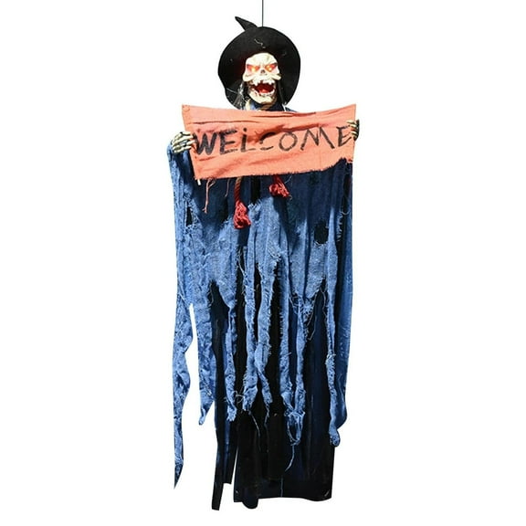 MOQIN 4FT Hanging Witch Halloween Decorations Outdoor, Animated Talking Witches with Color-Changing LED Eyes & Scary Sounds, Touch & Sound Sensor Halloween Decor for Yard Porch Haunted House