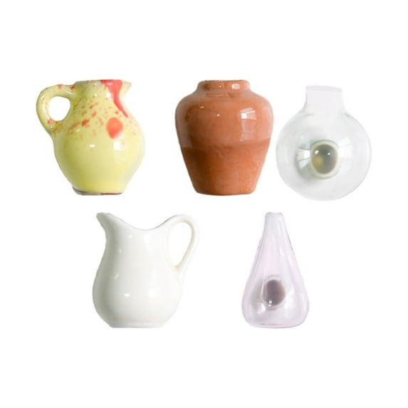 MOQIN 5 Pack Mini Pocket Vase Mini Resin Vase Magnets, Mini Flower Vase Ornament Model Accessories Vase of Flowers Mini Vase Ceramic Flower Vase Clay Plant Pots Mini Vase Model