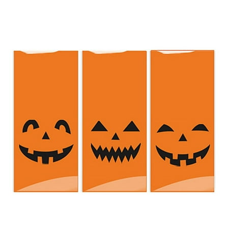 MOQIN 50 Pcs Halloween Treat Bags, Halloween Cellophane Treat Bags - Bulk Trick or Treat Goodie Bags for Kids, Halloween Party Favors, Pumpkin Cookie Snack Bags
