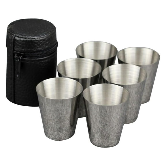 MOQIN 6 Pack 2 Oz Stainless Steel Shot Cups with One Black PU-Leather Carrying Case,Metal Barware Drinking Glasses for Tequila,Liquor,Water,Dishwasher Safe Silver Shot Glass Set for Home,Parties