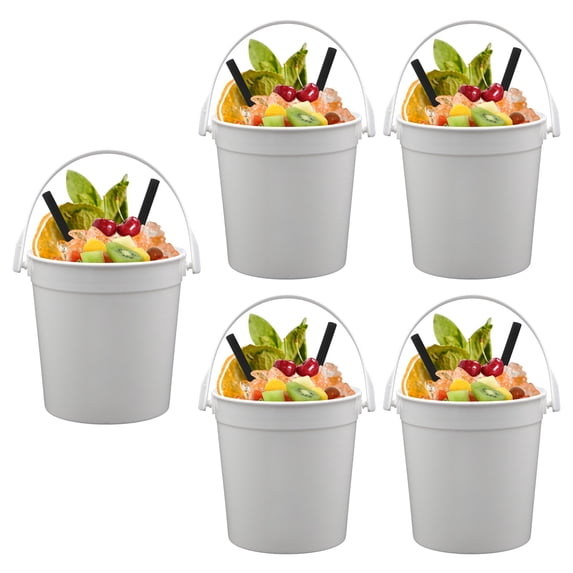 MOQIN 6 Pcs 1L Ice Cream Buckets with Lids and Handles Summer Cocktail Drink Buckets Clear Plastic Containers Ice Cream Tub Reusable Plastic Pail for Summer Beach Supplies