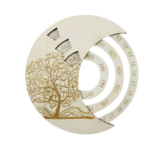 MOQIN 9.6 Inch Perpetual Calendar Wooden Home and Office Desk Decor -Vintage Wooden Disc Perpetual Desk Calendar, Family Birthday Reminder Calendar Sign Board,for Home Office School