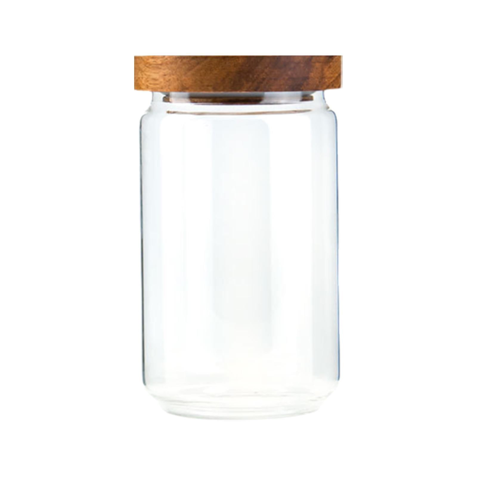MOQIN Airtight Glass Food Storage Jars, Clear Glass Food Storage Container with Sealing Wooden Lid, Stackable Spice Jar, Round Kitchen Canister for Sugar, Tea, Coffee bean, Pasta, Oat
