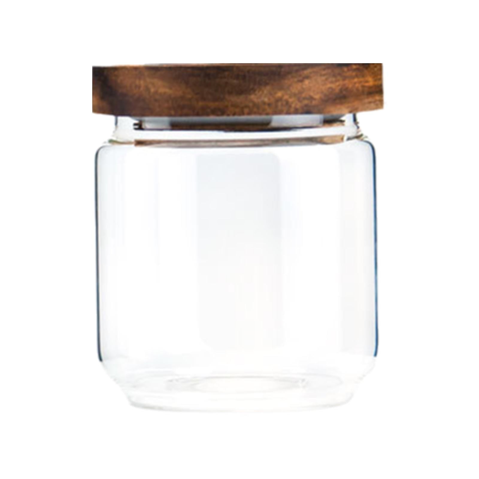 MOQIN Airtight Glass Food Storage Jars, Clear Glass Food Storage Container with Sealing Wooden Lid, Stackable Spice Jar, Round Kitchen Canister for Sugar, Tea, Coffee bean, Pasta, Oat