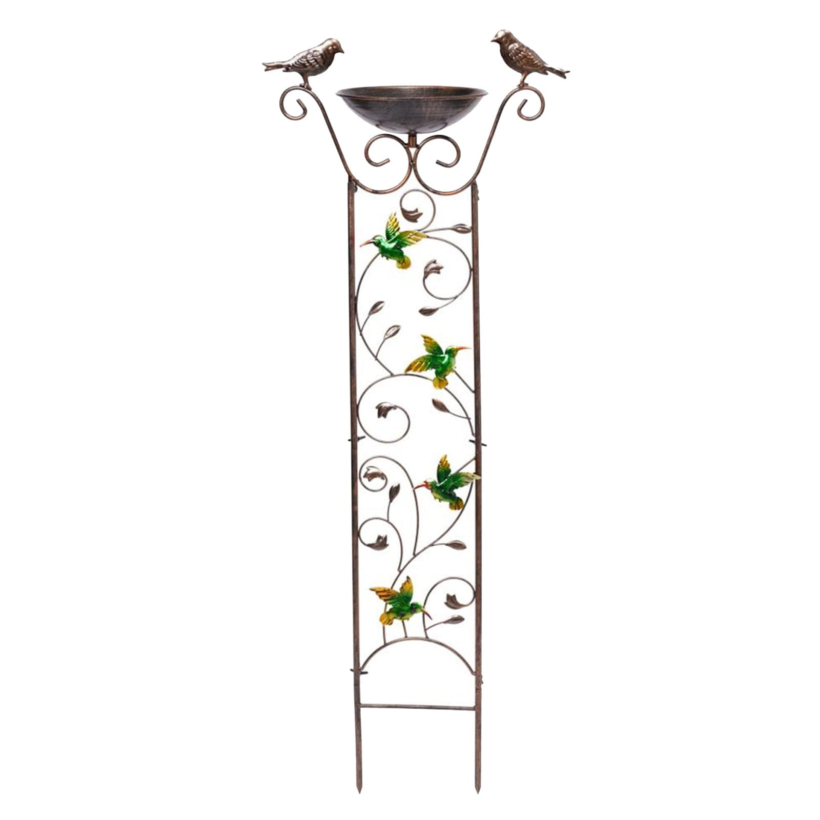 MOQIN Bird Bath with Garden Trellis for Climbing Plants Outdoor, with Decorative Free Standing Detachable Bird Feeder Bowl Bird Baths for Outdoors Metal Antique