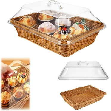 MOQIN Bread Basket with Lid, Tabletop Food Serving Basket, Fruit Basket for Vegetable, Restaurant, Display, Kitchen, Party, Rectangle, 13.8 x 9.8 x 2.4 in