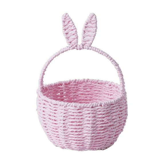 MOQIN Bunny Easter Woven Basket for Party Favors, Handmade Wicker Rattan Easter Candy Eggs Baskets for Kids, 1 Pack Easter Basket with Handle for Easter Egg Hunt Party Gifts Toy Storage