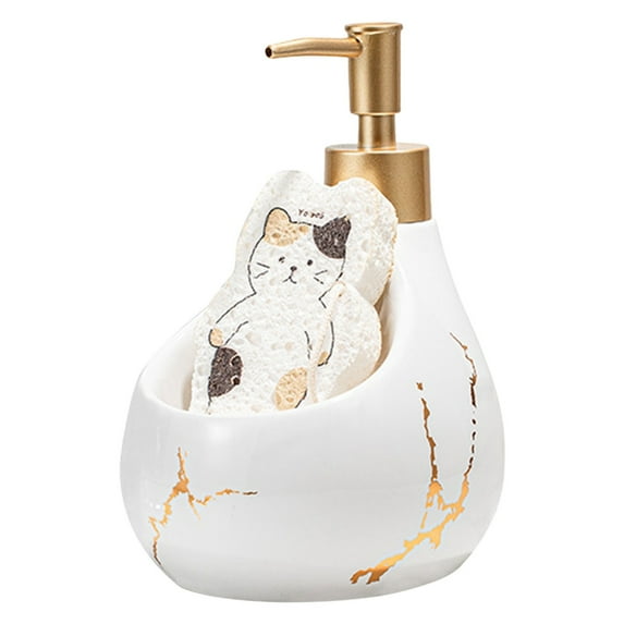 MOQIN Ceramic Dish soap Dispenser with Sponge Holder Hand and Dish Soap Dispenser Set for Kitchen 2-in-1 Countertop Soap Pump Dispenser for Kitchen Sink, Useful Kitchen Gadgets