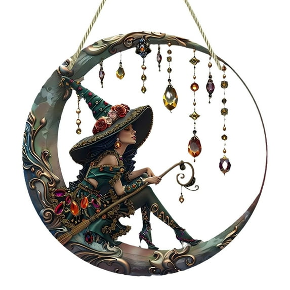 MOQIN Charming Witch Acrylic Window Hanging Decor Stained Glass Panel - Halloween Wall Art Decor for Friends Family Home Party Outdoor Indoor Display,15cm,20cm