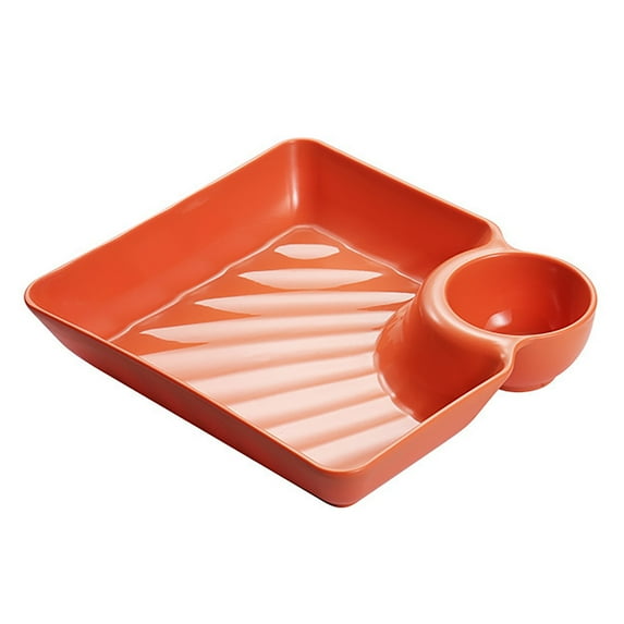 MOQIN Chip Dip Serving Platter Set, Plastic Dumpling Plates with Sauce Compartment, Square Serving Dish Sushi Plates, Small Dip Tray for Appetizer, Taco Salsa, Fruit, Charcuterie, Reusable