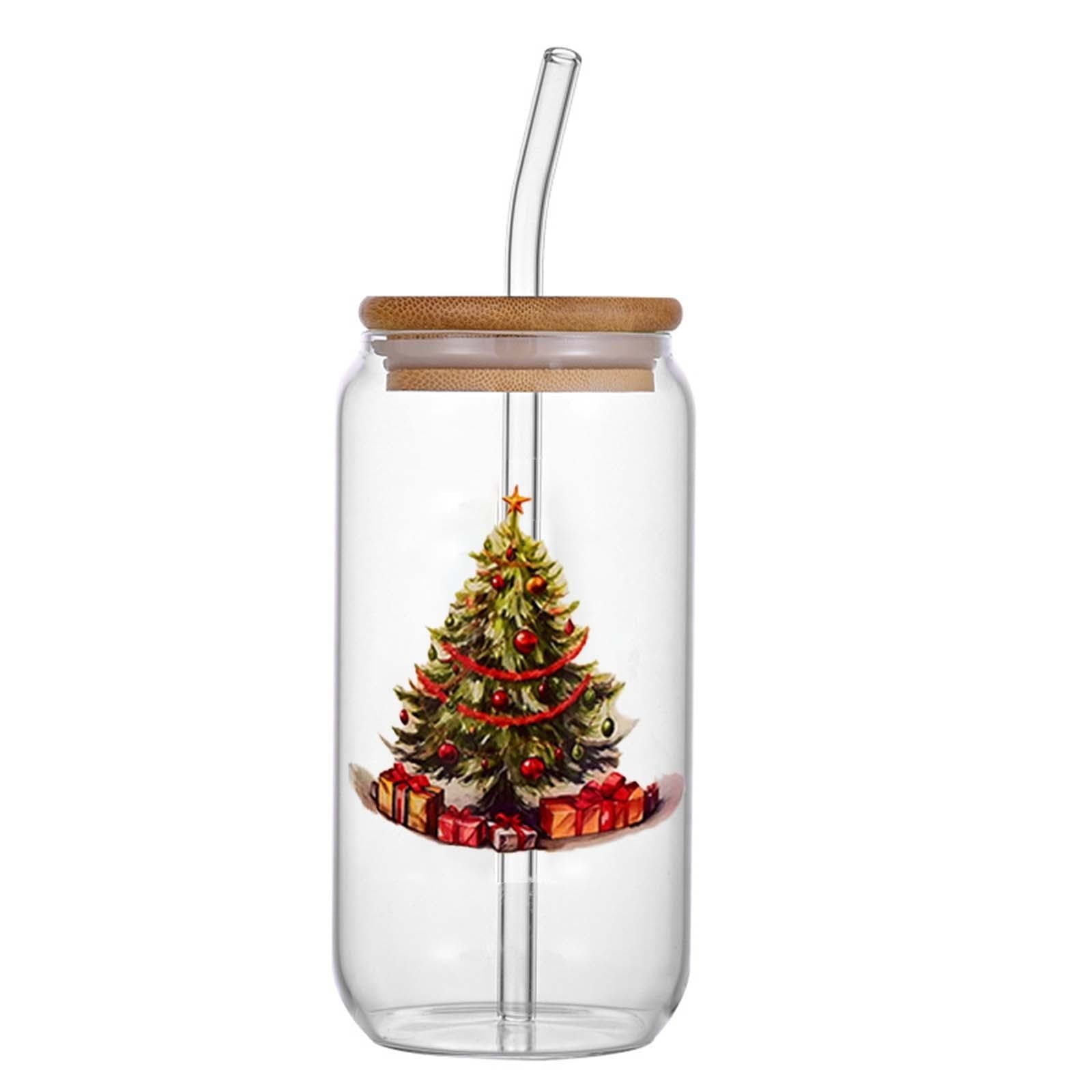 MOQIN Christmas Drinking Glasses with Lids and Glass Straws, Christmas — free download