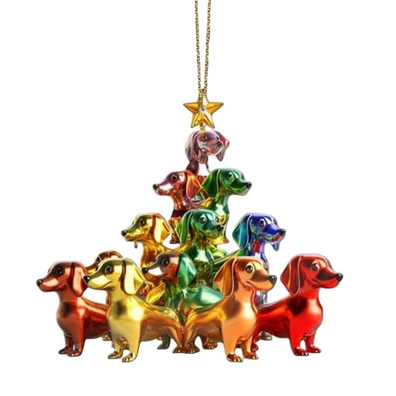 MOQIN Christmas Ornament 2026,Dachshund Wearing Christmas Hat String Lights,Funny Dog Christmas Tree Ornament,Dog Lovers Gift Idea Xmas Decor,Dachshund Ornaments for Christmas Tree Car Backpacks