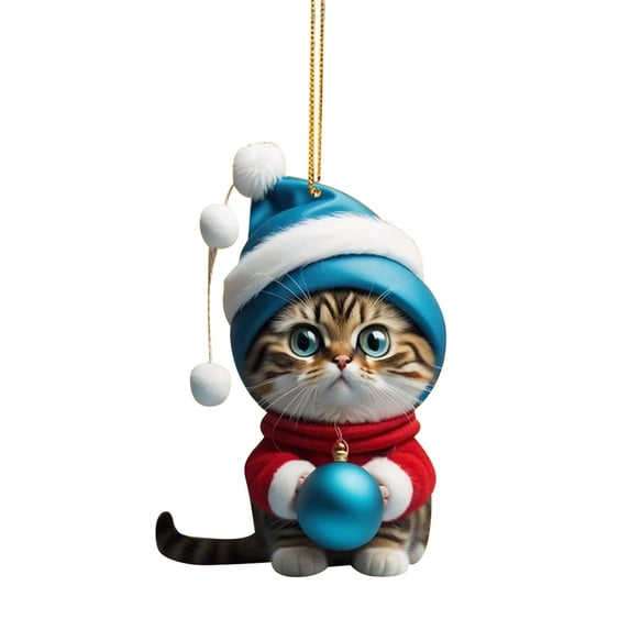 MOQIN Christmas Tree Decorative Pendant, Christmas Cat Ornament Set Xmas Decor Tree Hanging Cat Acrylic Holiday Decoration Cute Cat Ornaments for Christmas Tree Outdoor Hanging