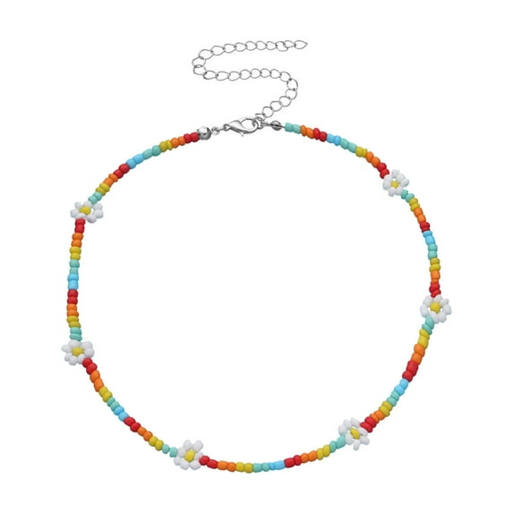 MOQIN Colorful Beaded Necklac -Beaded Choker Necklaces For Women Boho Handmade Flower Necklace Daisy Cute Necklace ,Adjustable Jewelry for Women Hawaiian Bohemian