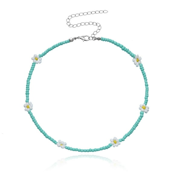 MOQIN Colorful Beaded Necklac -Beaded Choker Necklaces For Women Boho Handmade Flower Necklace Daisy Cute Necklace ,Adjustable Jewelry for Women Hawaiian Bohemian