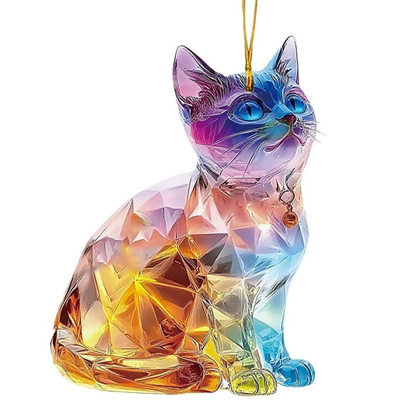 MOQIN Colorful Kitten Desktop Standing Decoration,Acrylic Decorative Sign Cat Figurine,2D Flat Decoration,Cat Lovers Gifts,Valentines Day Gifts,for Christmas Tree Holiday Decoration