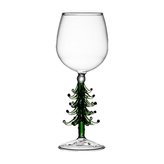 MOQIN Crystal Christmas Holiday Tree Stemmed Wine Glass - 10 oz Goblet Bordeaux Red & Forest Colored Glassware, Ideal for Red or White Wine at Christmas Dinners and Family Gatherings
