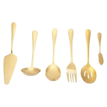 MOQIN Cutlery Utensil Set, 6-Piece Gold Serving Flatware Silverware Set,Stainless Steel Serving Utensil Set Durable Home Kitchen Eating Tableware Set,Easy Cleaning Food Cooker for Daily