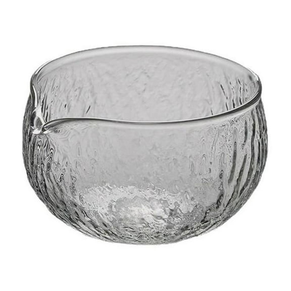MOQIN Deep Textured Glass Matcha Bowl With Spout,Glass Chawan Matcha Green Tea Whisk Bowls,Clear Japanese Style Cute Salad Mixing Bowl (450ml/500ml)