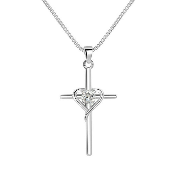 MOQIN Diamond Cross Necklace for women-Dainty Silver Cubic Zirconia Pendant Necklaces Simple Silver Cross Pendant Necklace Cute Tiny Gold Jewelry,Birthday Bridesmaid Proposal Gifts