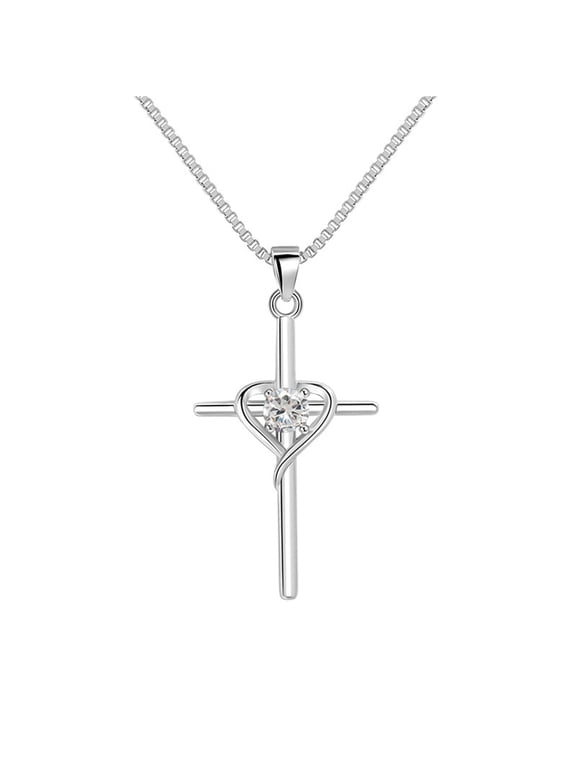 MOQIN Diamond Cross Necklace for women-Dainty Silver Cubic Zirconia Pendant Necklaces Simple Silver Cross Pendant Necklace Cute Tiny Gold Jewelry,Birthday Bridesmaid Proposal Gifts