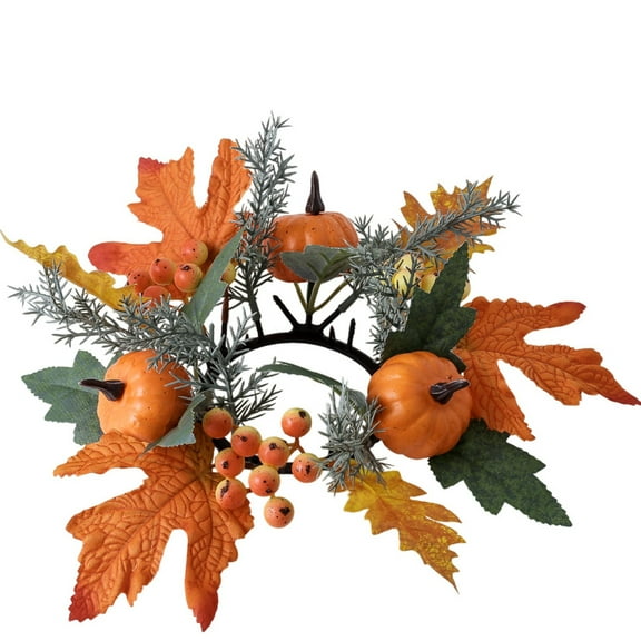 MOQIN Fall Centerpiece Table Decorations, 3 inch Assorted Artificial Pumpkins, Berries, and Autumn Leaves Harvest Table Candle Holder for Dinning Table, Fireplace Mantel (Candle Not Included)