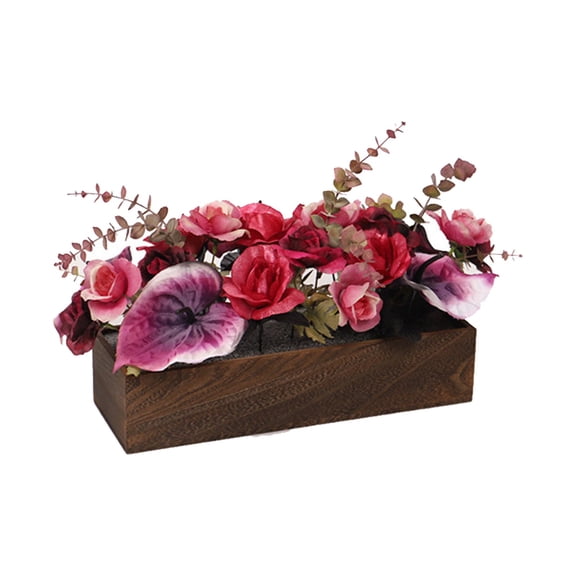 MOQIN Floral Arrangements Centerpiece, Fake Hydrangea Table Centerpieces Artificial Flowers Decor Wood Tray with Faux Flower Wedding Bouquets Room Kitchen Farmhouse Indoor Office Party(Burgundy)