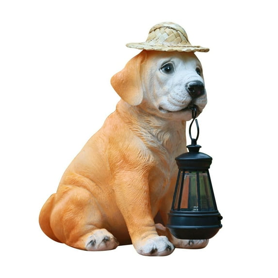 MOQIN Garden Dog Statues, Adorable Resin Dog Figurines with Hat and Solar LED Lights, Puppy Decorations Outdoor Solar Light for Yard Patio Lawn Porch, Ornament Gift