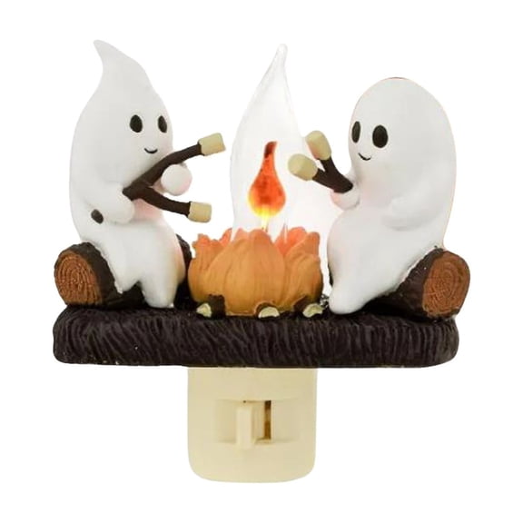 MOQIN Ghost Campfire Flickering Nightlight, Halloween Party Decoration, Faux Campfire Night Light Plug into Wall,Spooky Fire Marshmallow Night Light Halloween Gifts