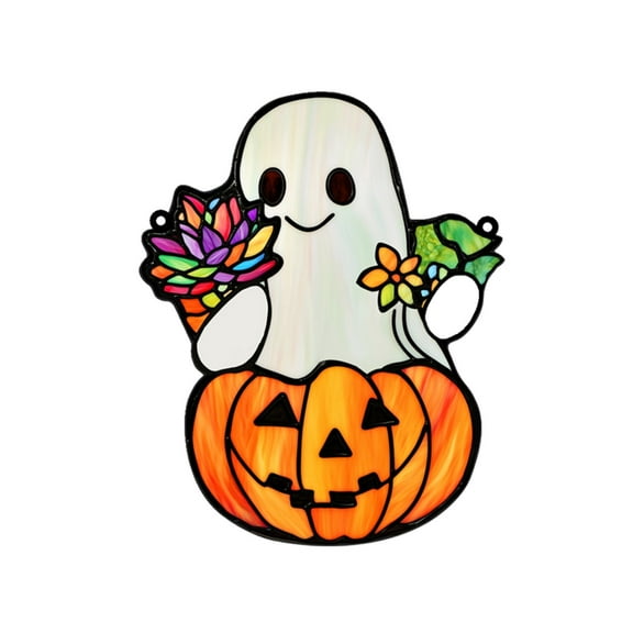 MOQIN Glow in The Dark Halloween Wall Decor, Luminous Spooky Ghost Skull Skeleton Acrylic Window Hanging Ornament for Living Room Kitchen Halloween Decorations (Ghost, 8"/20cm)