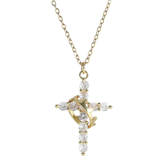 MOQIN Gold Plated Cubic Zirconia Cross Necklace for Women,Crown Cross Necklace for Women,Cross Faith Pendant Necklaces,Simple Gold Cross Pendant Necklace Cute Tiny Gold Jewelry
