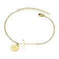 thumbnail image 1 of MOQIN Gold Plated Sideways Cross Bracelet for Women,Cross Bracelet for Women Dainty Cross Bracelet with Initials Gold Link Chain Bracelets,Adjustable,Birthday Gift, 1 of 8