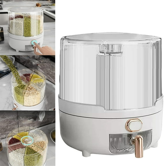 MOQIN Grain and Rice Storage Container, 6 Grid Grain Dispenser, 360° Rotating Large Food Dispenser, Rice Dispenser Upgrade 6 Compartment Rotating, Airtight Storage