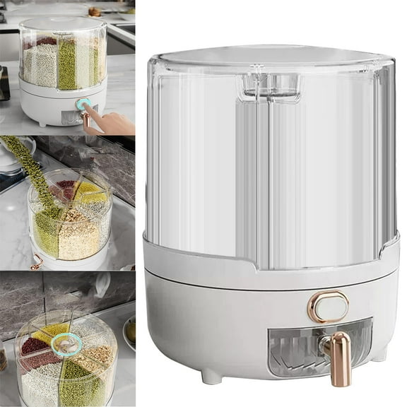 MOQIN Grain and Rice Storage Container, 6 Grid Grain Dispenser, 360° Rotating Large Food Dispenser, Rice Dispenser Upgrade 6 Compartment Rotating, Airtight Storage
