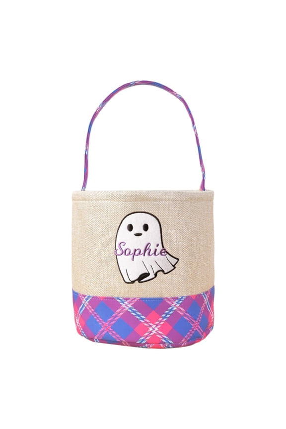 MOQIN Halloween Candy Spooky Bucket Personalized Ghost Tote Bag for Trick or Treat Boo Basket Kids Halloween Party Favor Supplies Gifts, Reusable Canvas Tote Bag (Ghost,Pumpkin)