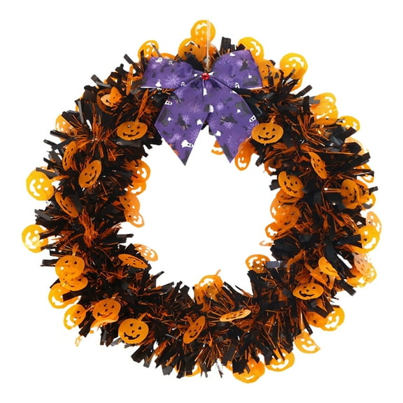 MOQIN Halloween Decorations Tinsel Wreath, Halloween Wreath for Front Door, 15 Inch Metallic Tinsel Twist Hanging Streamers for Indoor Window Party Holiday Wall Home Decor
