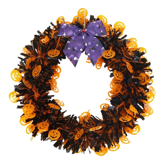 MOQIN Halloween Decorations Tinsel Wreath, Halloween Wreath for Front Door, 15 Inch Metallic Tinsel Twist Hanging Streamers for Indoor Window Party Holiday Wall Home Decor