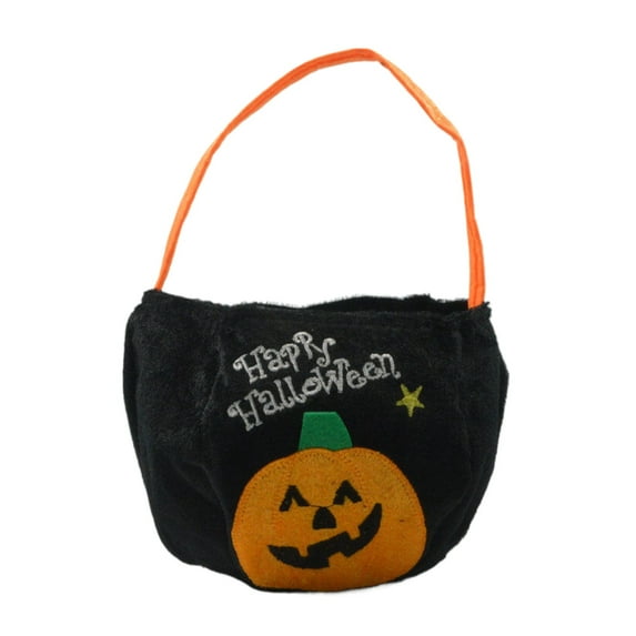 MOQIN Halloween Trick Or Treat Basket, Plush Pumpkin Candy Bag, Fall Tote for Baby Girl or Boy, Holiday Keepsake Gift,Halloween Gift Bags For Kids Party Favors And Events, Black