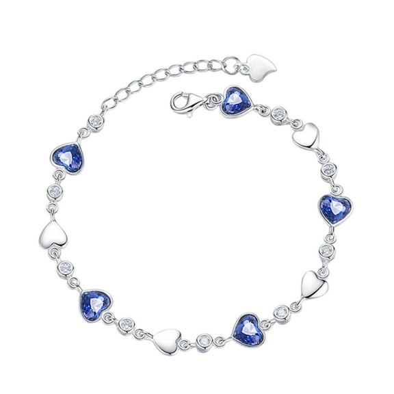 MOQIN Heart of the Sea Bracelet Love Link Bracelet,with Adjustable Bracelet,Birthstone or Healing Stone Crystal Bracelet for Women,Silver Jewelry Gift,Valentine Heart Charms for Jewelry